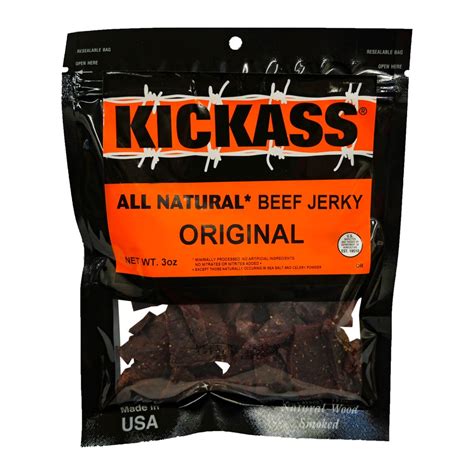 Kickass beef jerky - I hand sewed my camping tent out of individual kick ass premium beef jerky packages, witch contains an all natural waterproofing agent. I stuff the thanksgiving turkey with an assortment of kick ass premium beef jerky products. And just today, I was disqualified from a bbqing contest for trying pose kick ass premium beef sticks as hotdogs. 